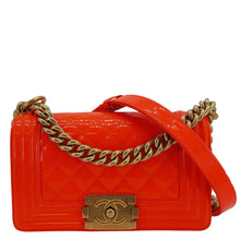 Load image into Gallery viewer, CHANEL Boy Flap Small Quilted Patent Leather Shoulder Bag Orange
