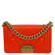 Load image into Gallery viewer, CHANEL Boy Flap Small Quilted Patent Leather Shoulder Bag Orange
