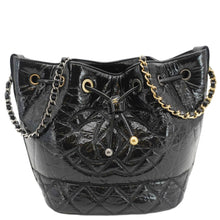 Load image into Gallery viewer, CHANEL CC Drawstring Shiny Aged Calfskin Chain Shoulder Bag Black
