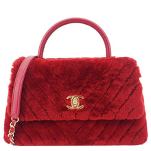 Load image into Gallery viewer, CHANEL Coco Handle Flap Shearling Chevron Shoulder Bag Red
