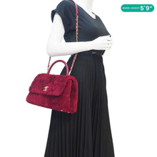Load image into Gallery viewer, CHANEL Coco Handle Flap Shearling Chevron Shoulder Bag Red
