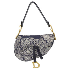 Load image into Gallery viewer, CHRISTIAN DIOR Saddle Reverse Embroidered Toile Hobo Bag Blue
