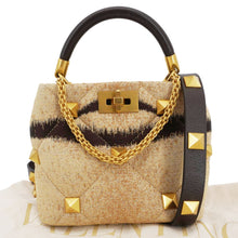 Load image into Gallery viewer, VALENTINO Roman Stud Vintage Tiger Print Top Handle Shoulder Bag Sand Gold
