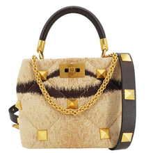 Load image into Gallery viewer, VALENTINO Roman Stud Vintage Tiger Print Top Handle Shoulder Bag Sand Gold
