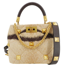 Load image into Gallery viewer, VALENTINO Roman Stud Vintage Tiger Print Top Handle Shoulder Bag Sand Gold
