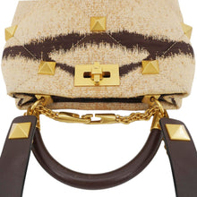 Load image into Gallery viewer, VALENTINO Roman Stud Vintage Tiger Print Top Handle Shoulder Bag Sand Gold
