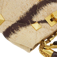 Load image into Gallery viewer, VALENTINO Roman Stud Vintage Tiger Print Top Handle Shoulder Bag Sand Gold
