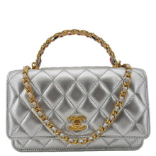 Load image into Gallery viewer, CHANEL Rainbow Woven WOC Calfskin Leather Top Handle Bag Metallic Silver
