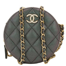 Load image into Gallery viewer, CHANEL Round Quilted Iridescent Caviar Leather Clutch Crossbody Bag Green
