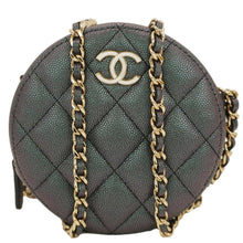 Load image into Gallery viewer, CHANEL Round Quilted Iridescent Caviar Leather Clutch Crossbody Bag Green
