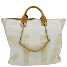 Load image into Gallery viewer, CHANEL Deauville Large Logo printed Canvas Tote Bag Cream
