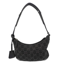 Load image into Gallery viewer, GUCCI Horsebit Slim Small GG Monogram Denim Hobo Shoulder Bag Black 774719
