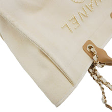 Load image into Gallery viewer, CHANEL Deauville Medium Pearl Embellished Canvas Tote Bag Cream
