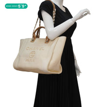 Load image into Gallery viewer, CHANEL Deauville Medium Pearl Embellished Canvas Tote Bag Cream
