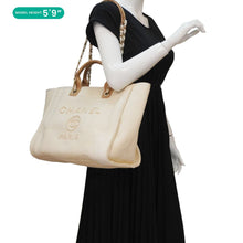 Load image into Gallery viewer, CHANEL Deauville Medium Pearl Embellished Canvas Tote Bag Cream
