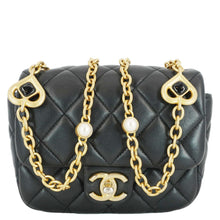 Load image into Gallery viewer, CHANEL Enamel Pearl Charm Me Square Flap Mini Quilted Lambskin Leather Crossbody Bag Black
