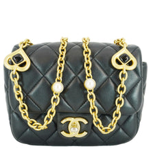 Load image into Gallery viewer, CHANEL Enamel Pearl Charm Me Square Flap Mini Quilted Lambskin Leather Crossbody Bag Black
