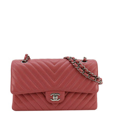 Load image into Gallery viewer, CHANEL Classic Double Flap Chevron Peach Leather Shoulder Bag front look
