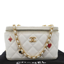 Load image into Gallery viewer, CHANEL Coco Casino Small Quilted Caviar Leather Chain Vanity Case White
