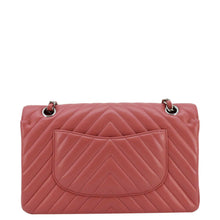 Load image into Gallery viewer, CHANEL Classic Double Flap Chevron Peach Leather Shoulder Bag back look
