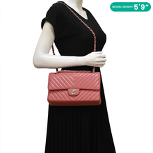 Load image into Gallery viewer, CHANEL Classic Double Flap Chevron Peach Leather Shoulder Bag dummy look
