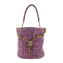 Load image into Gallery viewer, CHANEL Pending CC Tweed Enamel Drawstring Tote Bucket Bag Pink
