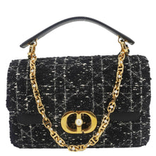 Load image into Gallery viewer, CHRISTIAN DIOR Jolie Small Cannage Tweed Top Handle Shoulder Bag Black
