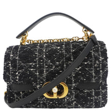 Load image into Gallery viewer, CHRISTIAN DIOR Jolie Small Cannage Tweed Top Handle Shoulder Bag Black
