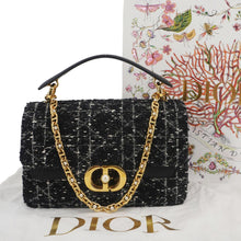 Load image into Gallery viewer, CHRISTIAN DIOR Jolie Small Cannage Tweed Top Handle Shoulder Bag Black
