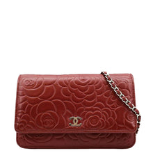 Load image into Gallery viewer, CHANEL Camellia Wallet On Chain Leather Crossbody Bag Red
