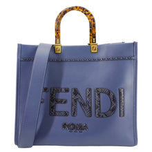 Load image into Gallery viewer, FENDI Sunshine Leather Crossbody Tote Bag Blue
