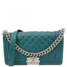 Load image into Gallery viewer, CHANEL Boy Flap Perforated Leather Crossbody Bag Turquoise
