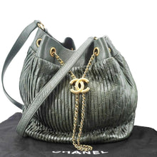 Load image into Gallery viewer, CHANEL Chevron Leather Drawstring Bucket Crossbody Bag Green
