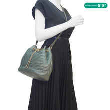 Load image into Gallery viewer, CHANEL Chevron Leather Drawstring Bucket Crossbody Bag Green

