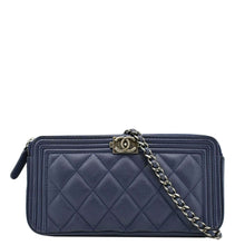 Load image into Gallery viewer, CHANEL Boy Double Zip Wallet on Chain Caviar Leather Crossbody Bag Navy Blue
