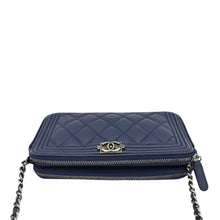 Load image into Gallery viewer, CHANEL Boy Double Zip Wallet on Chain Caviar Leather Crossbody Bag Navy Blue
