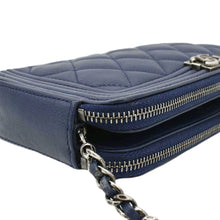 Load image into Gallery viewer, CHANEL Boy Double Zip Wallet on Chain Caviar Leather Crossbody Bag Navy Blue
