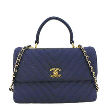 Load image into Gallery viewer, CHANEL Trendy CC Small Jersey Chevron Leather Top Handle Shoulder Bag Blue
