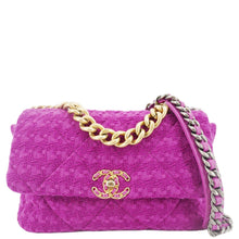 Load image into Gallery viewer, CHANEL 19 Flap Quilted Tweed Shoulder Bag Purple
