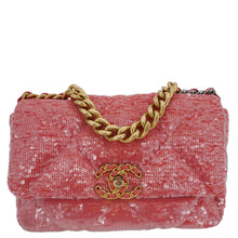 Load image into Gallery viewer, CHANEL 19 Medium Flap Quilted Sequin Shoulder Bag Hot Pink
