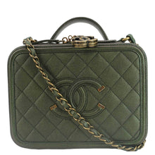 Load image into Gallery viewer, CHANEL Vanity Case Filigree CC Iridescent Quilted Caviar Leather Shoulder Bag Green
