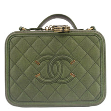 Load image into Gallery viewer, CHANEL Vanity Case Filigree CC Iridescent Quilted Caviar Leather Shoulder Bag Green
