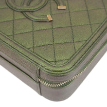 Load image into Gallery viewer, CHANEL Vanity Case Filigree CC Iridescent Quilted Caviar Leather Shoulder Bag Green
