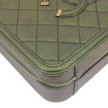 Load image into Gallery viewer, CHANEL Vanity Case Filigree CC Iridescent Quilted Caviar Leather Shoulder Bag Green
