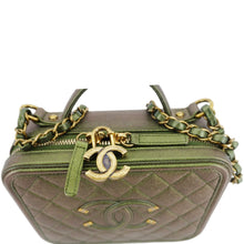 Load image into Gallery viewer, CHANEL Vanity Case Filigree CC Iridescent Quilted Caviar Leather Shoulder Bag Green
