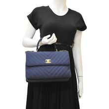 Load image into Gallery viewer, CHANEL Trendy CC Small Jersey Chevron Leather Top Handle Shoulder Bag Blue
