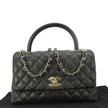 Load image into Gallery viewer, CHANEL Coco Flap Medium Quilted Caviar Leather Handle Shoulder Bag Black
