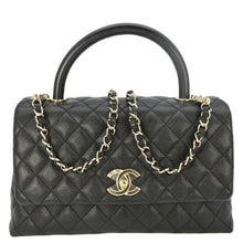 Load image into Gallery viewer, CHANEL Coco Flap Medium Quilted Caviar Leather Handle Shoulder Bag Black
