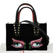 Load image into Gallery viewer, CHRISTIAN LOUBOUTIN Cabata Eyelet Velour Suede Tote strip front look
