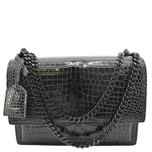 Load image into Gallery viewer, YVES SAINT LAURENT Sunset Crocodile Leather Crossbody Bag Black
